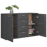 Sideboard High Gloss Grey 120x35.5x75 cm Engineered Wood - 45-Degree Angle