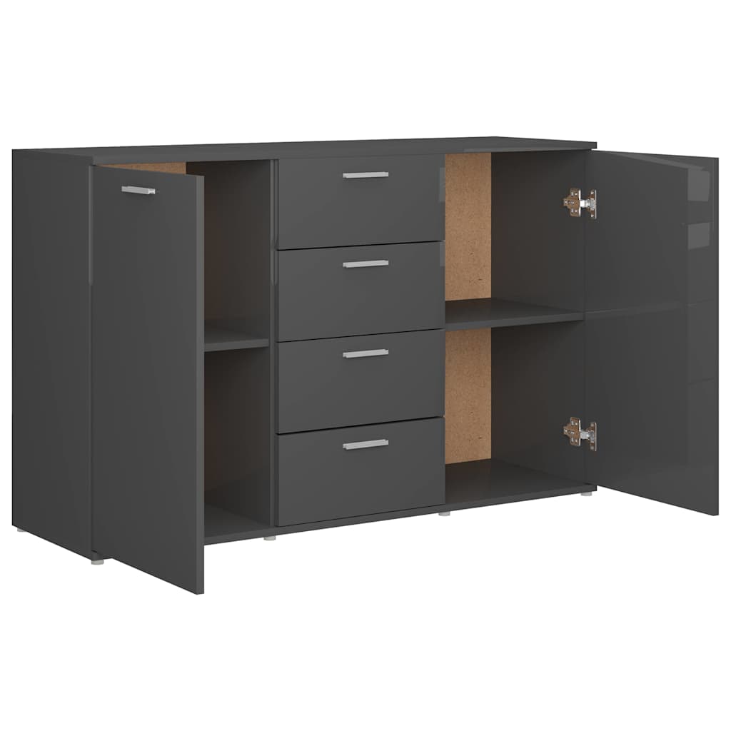 Sideboard High Gloss Grey 120x35.5x75 cm Engineered Wood