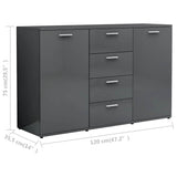 Sideboard High Gloss Grey 120x35.5x75 cm Engineered Wood