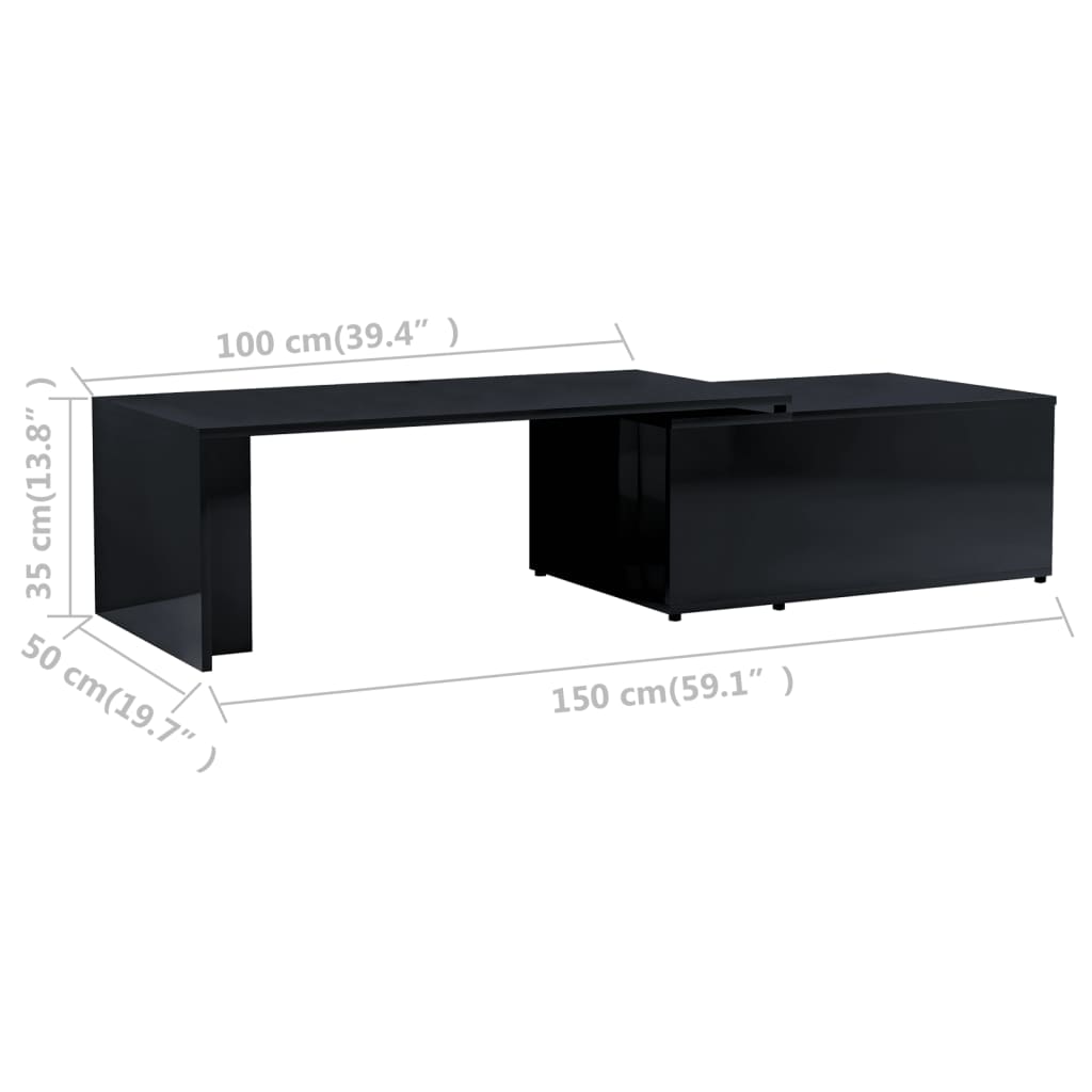 Coffee Table High Gloss Black 150x50x35 cm Engineered Wood