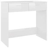 Desk High Gloss White 80x40x75 cm Engineered Wood - Front View