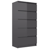 Drawer Sideboard High Gloss Grey 60x35x121 cm Engineered Wood - Front View