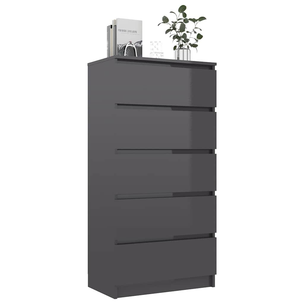 Drawer Sideboard High Gloss Grey 60x35x121 cm Engineered Wood