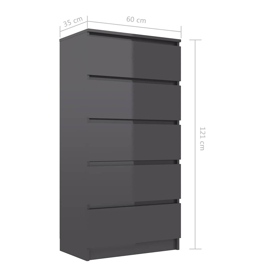 Drawer Sideboard High Gloss Grey 60x35x121 cm Engineered Wood