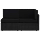 Sectional Sofa 2-Seater Poly Rattan Black - Front View