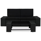 3 Piece Garden Lounge Set Poly Rattan Black - Front View