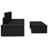 3 Piece Garden Lounge Set Poly Rattan Black - Side View