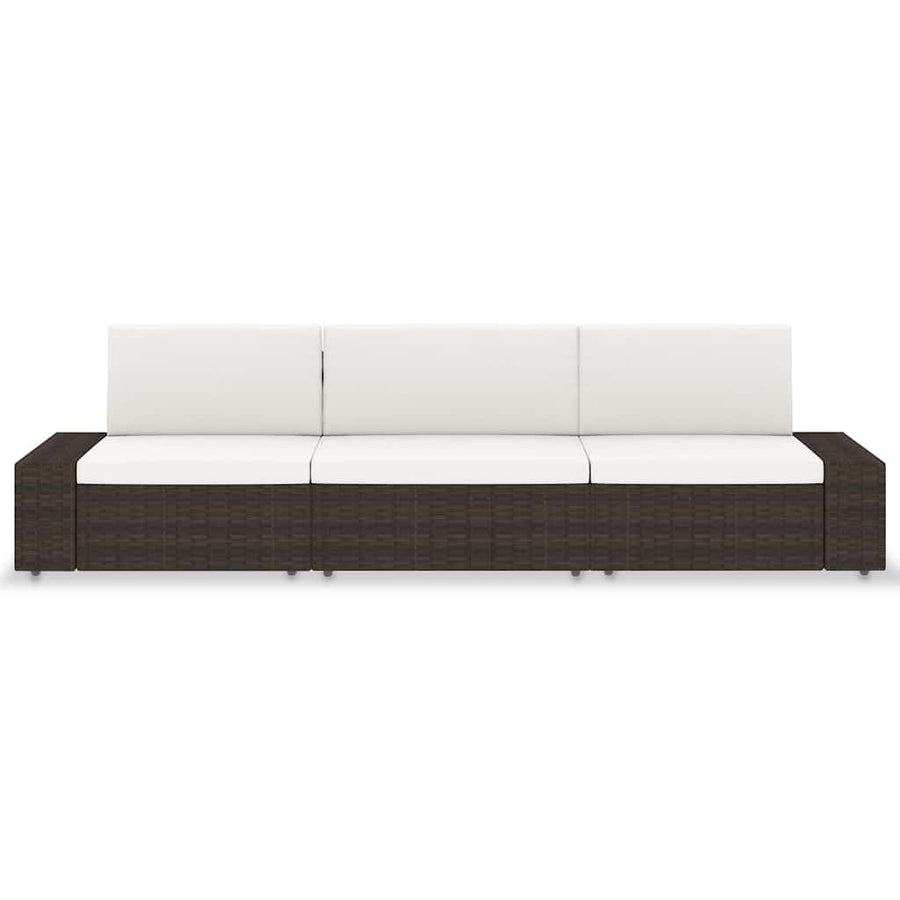 Sectional Sofa 3-Seater Poly Rattan Brown