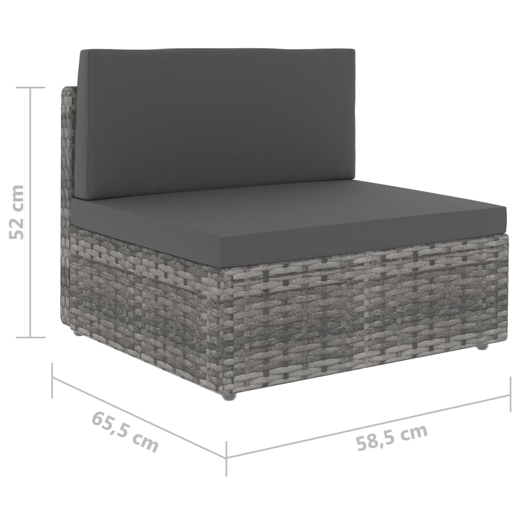 Sectional Middle Sofa Poly Rattan Grey