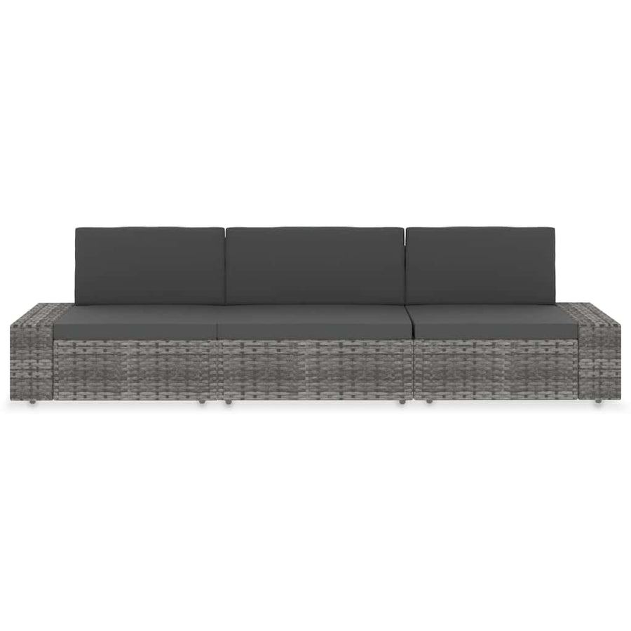 Sectional Sofa 3-Seater Poly Rattan Grey