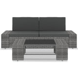 3 Piece Garden Lounge Set Poly Rattan Grey - Front View