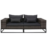 2 Piece Garden Sofa Set with Cushions Poly Rattan Grey - Front View