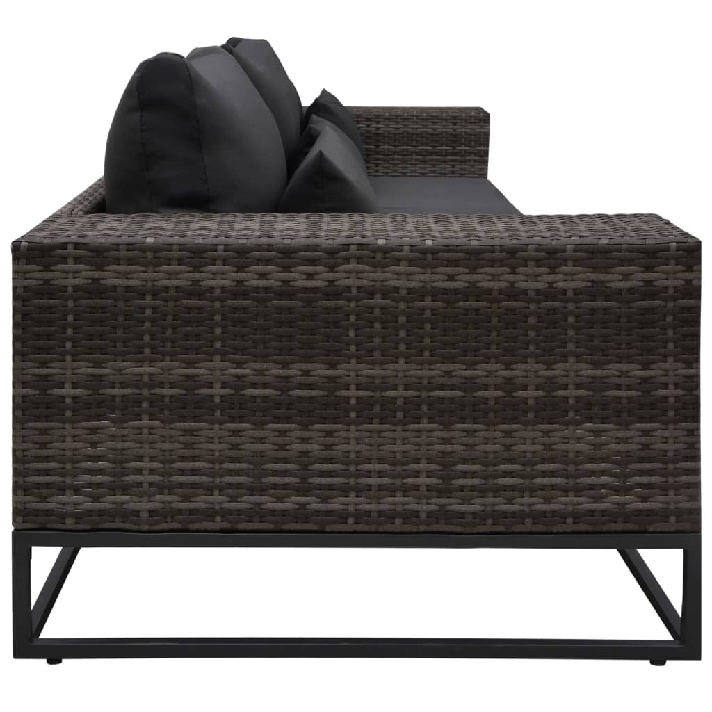 3 Piece Garden Sofa Set with Cushions Poly Rattan Grey