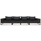 4 Piece Garden Sofa Set with Cushions Poly Rattan Grey - Front View