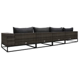 4 Piece Garden Sofa Set with Cushions Poly Rattan Grey - Side View