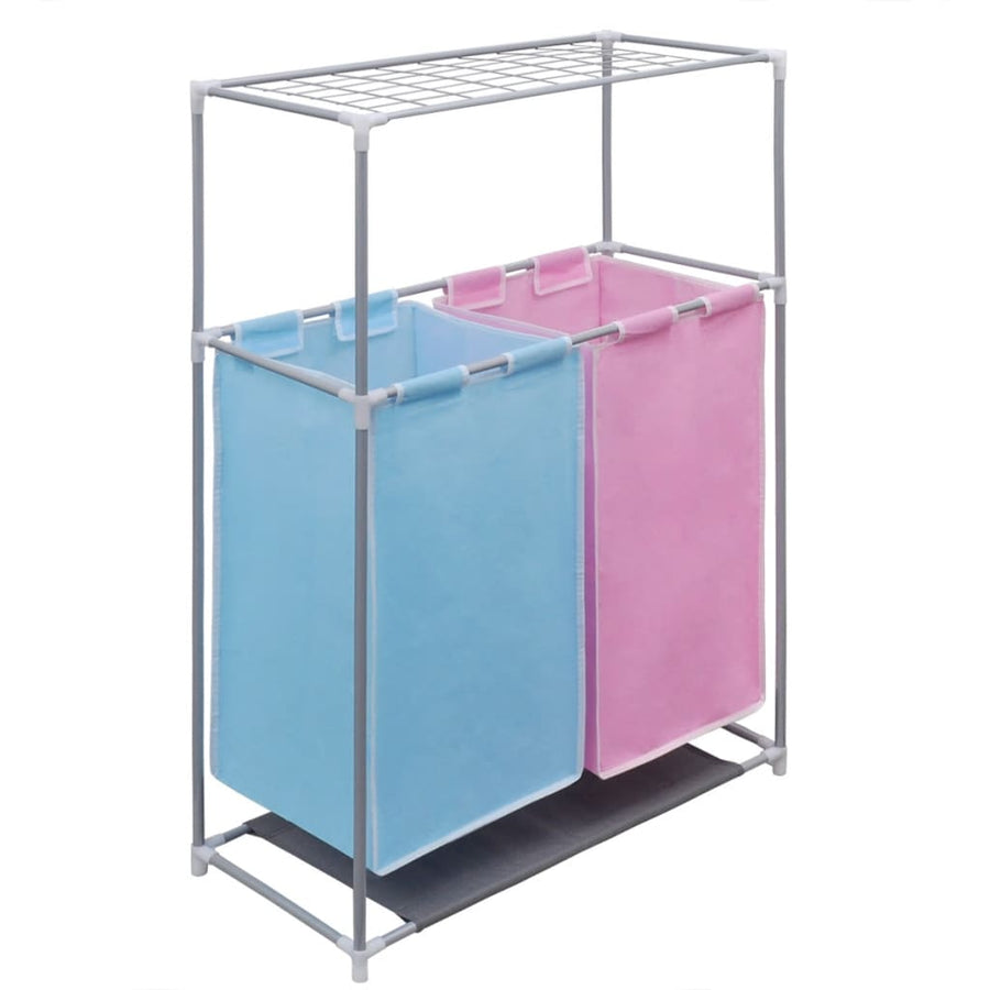 2-Section Laundry Sorter Hampers 2 pcs a Top Shelf for Drying