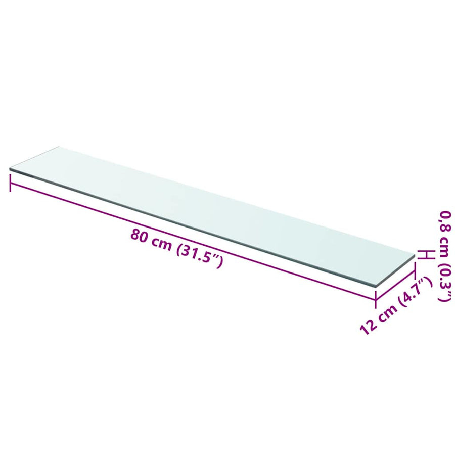 Shelves 2 pcs Panel Glass Clear 80x12 cm