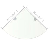 Corner Shelves 2 pcs with Chrome Supports Glass Clear 25x25 cm