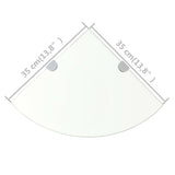 Corner Shelves 2 pcs with Chrome Supports Glass Clear 35x35 cm - Close-Up Angle