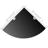 Corner Shelves 2 pcs with Chrome Supports Glass Black 35x35 cm