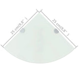 Corner Shelves 2 pcs with Chrome Supports Glass White 25x25 cm - Close-Up Angle