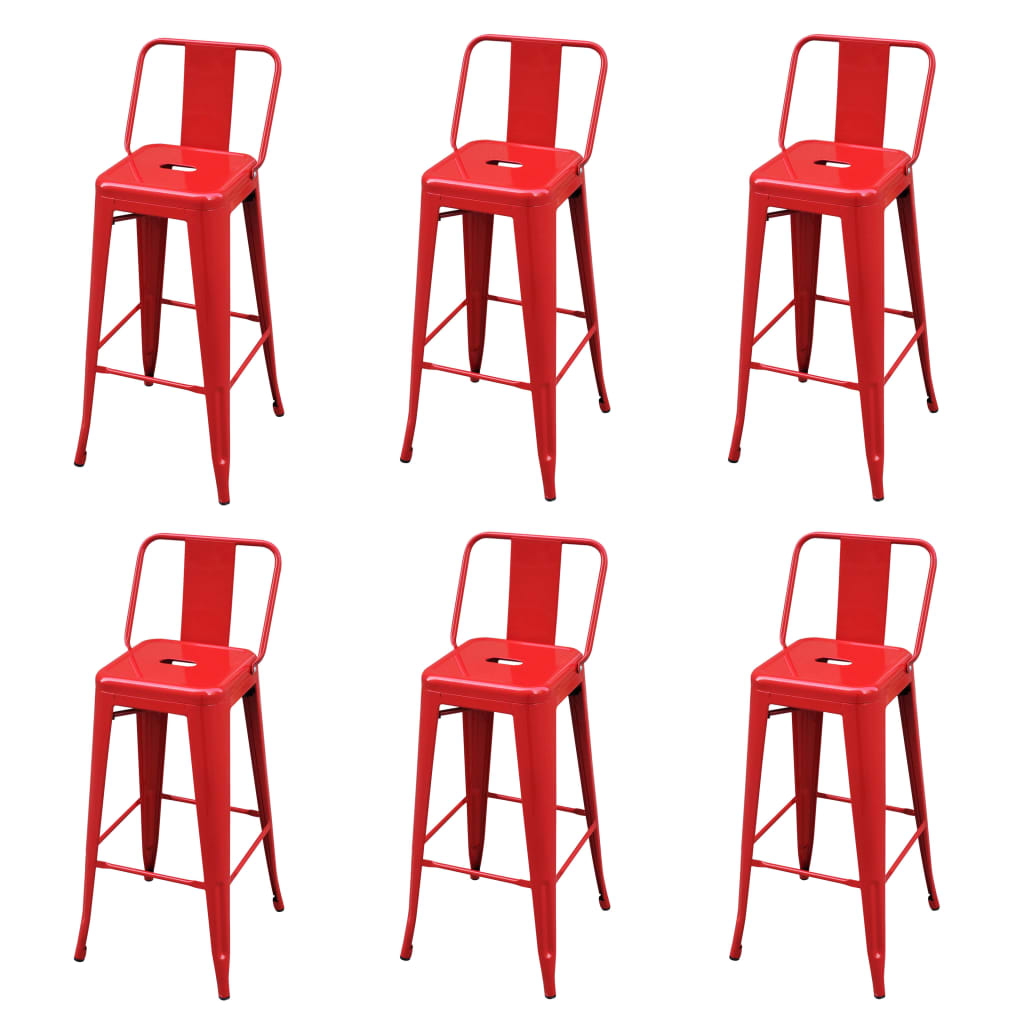 Bar Stools 6 pcs Red Steel