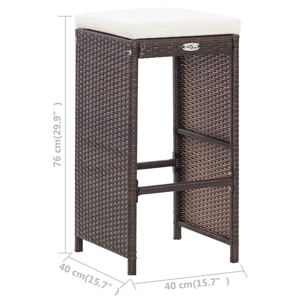 7 Piece Garden Bar Set with Cushions Poly Rattan Brown
