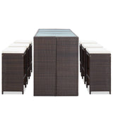 7 Piece Garden Bar Set with Cushions Poly Rattan Brown - Side View