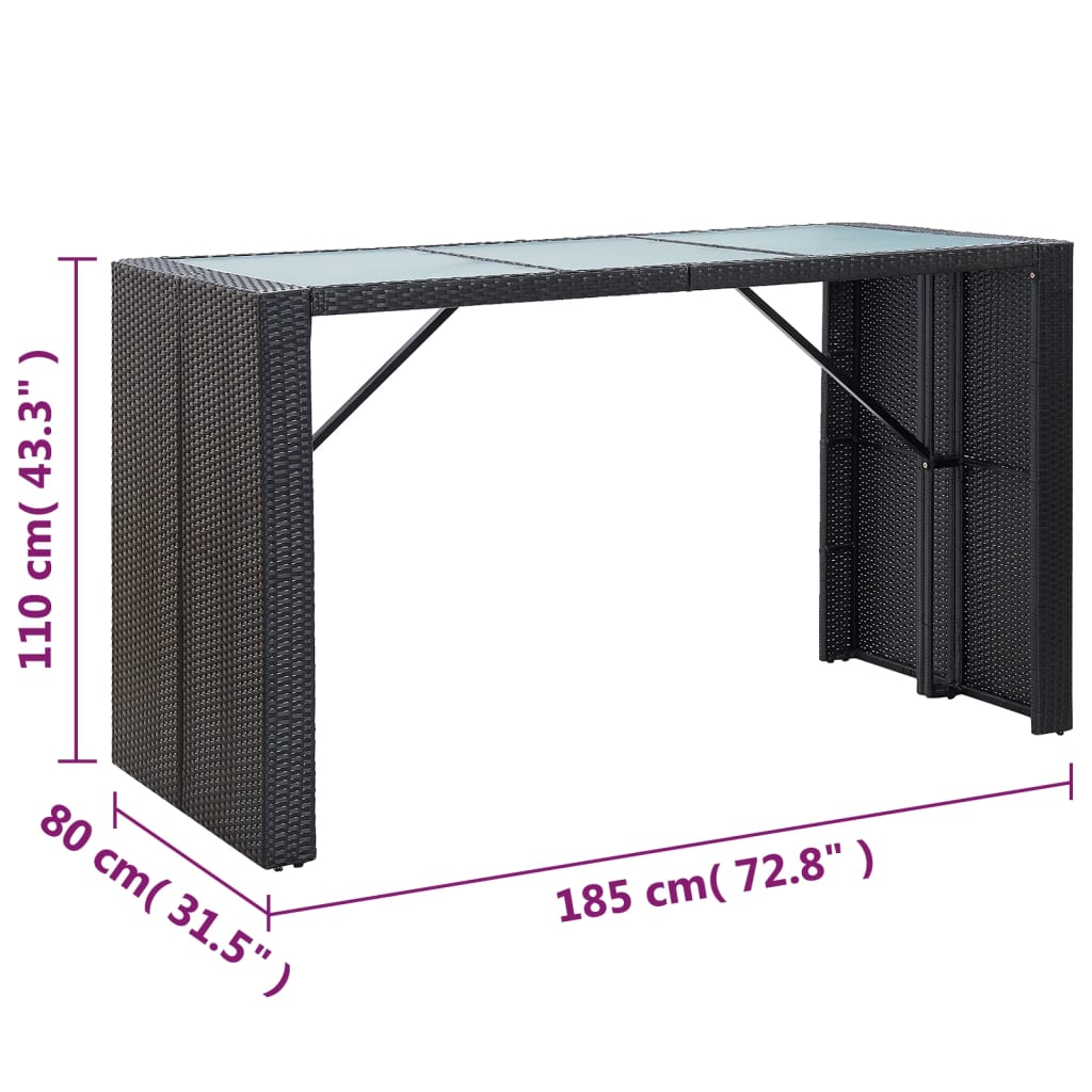 7 Piece Garden Bar Set with Cushions Poly Rattan Black