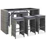 7 Piece Garden Bar Set with Cushions Poly Rattan Grey