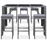7 Piece Garden Bar Set with Cushions Poly Rattan Grey