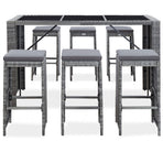 7 Piece Garden Bar Set with Cushions Poly Rattan Grey
