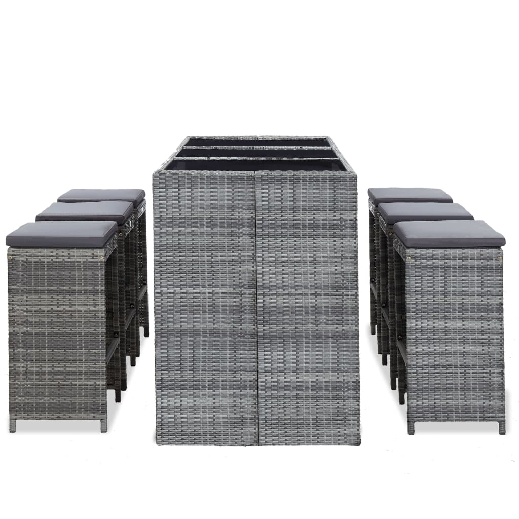 7 Piece Garden Bar Set with Cushions Poly Rattan Grey