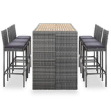 7 Piece Outdoor Bar Set with Cushions Poly Rattan Grey