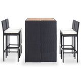 5 Piece Outdoor Bar Set Poly Rattan and Acacia Wood Black - Front View