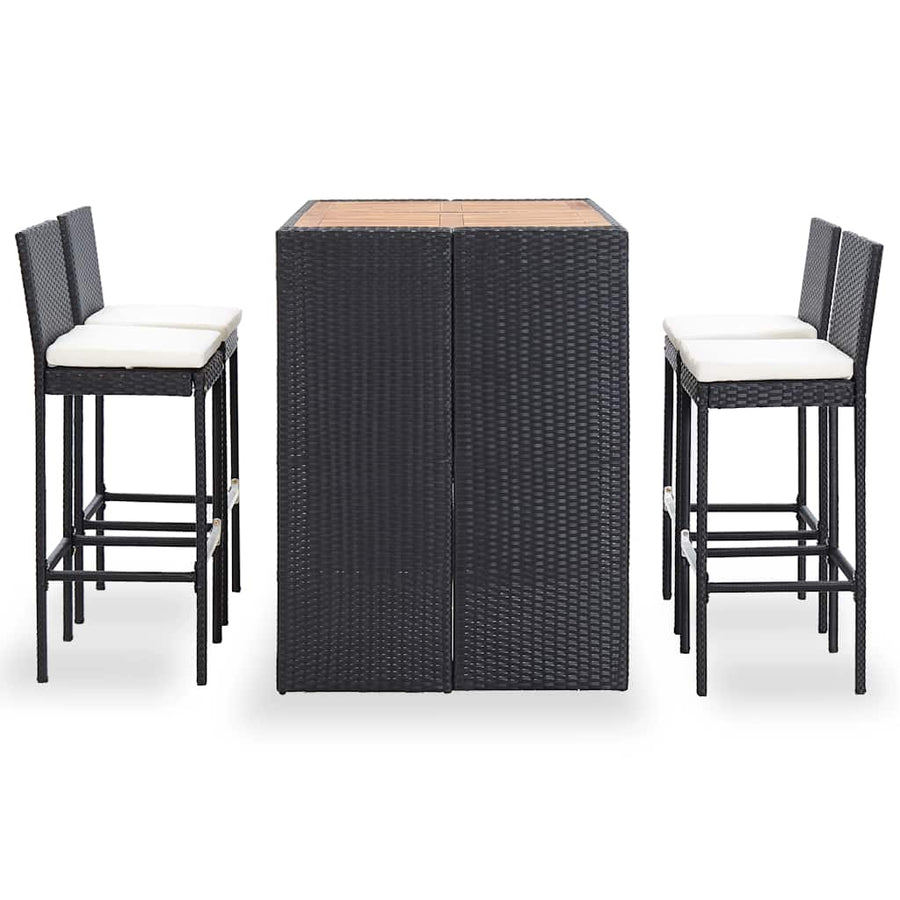 5 Piece Outdoor Bar Set Poly Rattan and Acacia Wood Black