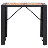 5 Piece Outdoor Bar Set Poly Rattan and Acacia Wood Black - Close-Up Angle