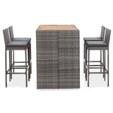 5 Piece Outdoor Bar Set Poly Rattan and Acacia Wood Grey - Front View