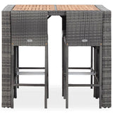 5 Piece Outdoor Bar Set Poly Rattan and Acacia Wood Grey - Side View