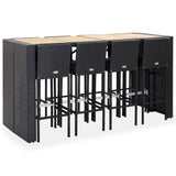 9 Piece Outdoor Bar Set Poly Rattan and Acacia Wood Black - Front View