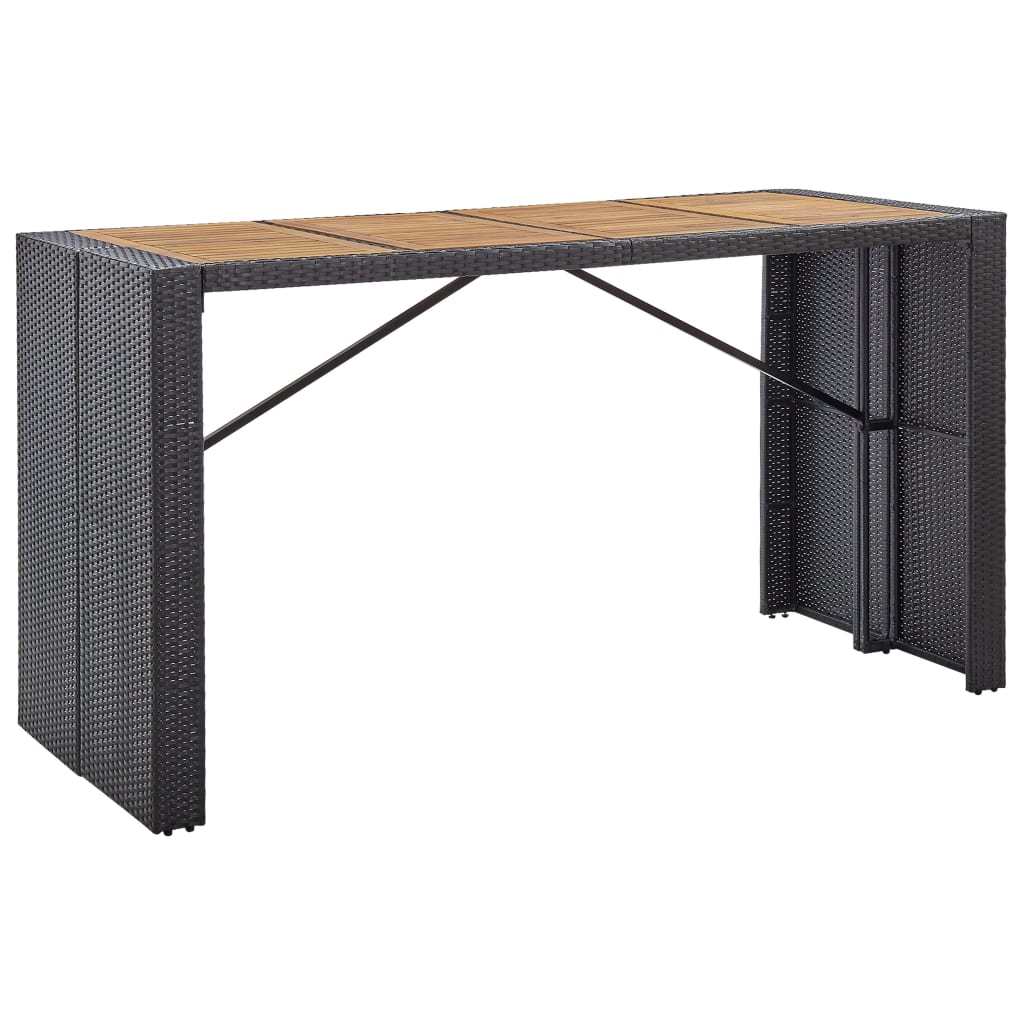 9 Piece Outdoor Bar Set Poly Rattan and Acacia Wood Black