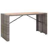 9 Piece Outdoor Bar Set Poly Rattan and Acacia Wood Grey - Close-Up Angle