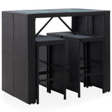 5 Piece Outdoor Bar Set Poly Rattan and Glass Black - Front View