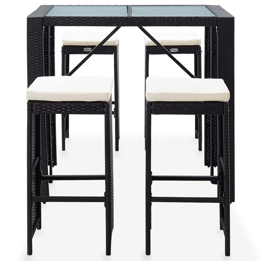 5 Piece Outdoor Bar Set Poly Rattan and Glass Black
