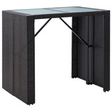 5 Piece Outdoor Bar Set Poly Rattan and Glass Black - Top-Down View