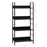 4-Layer Book Shelf Black 60x27.6x124.5 cm Engineered Wood - Close-Up Angle