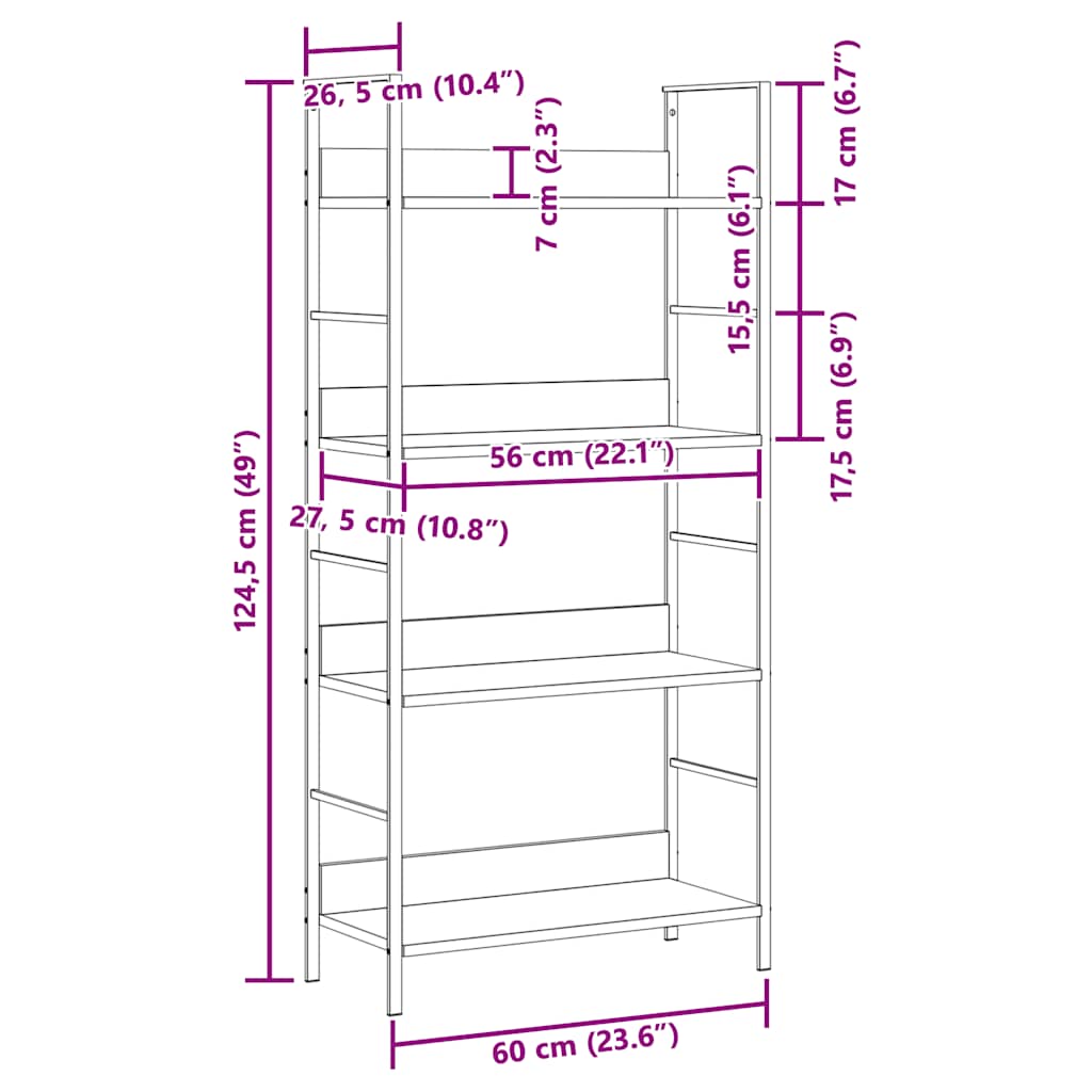4-Layer Book Shelf Black 60x27.6x124.5 cm Engineered Wood