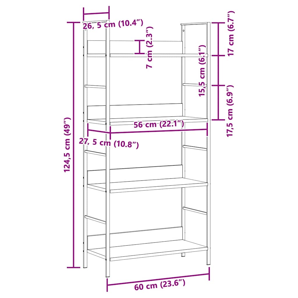 4-Layer Book Shelf Oak 60x27.6x124.5 cm Engineered Wood