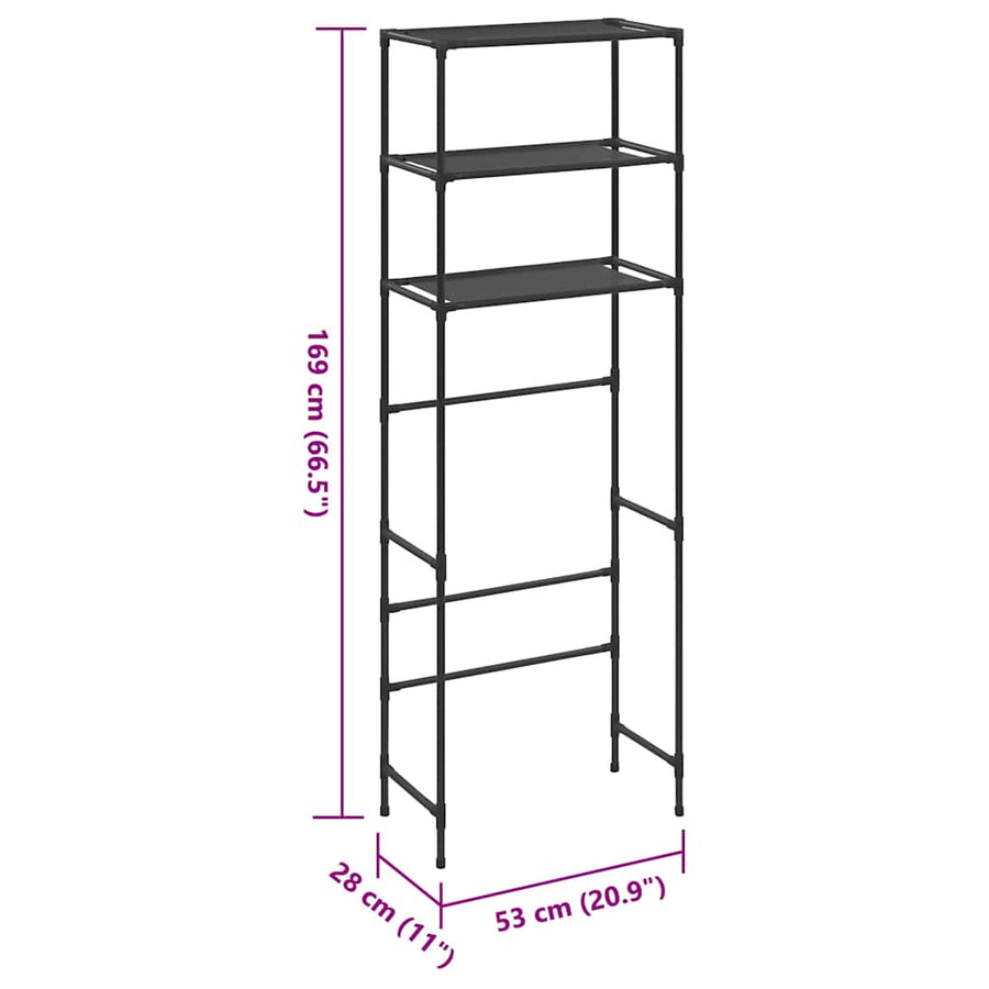 3-Tier Storage Rack over Toilet Black 53x28x169 cm