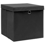 Storage Boxes with Lids 4 pcs Black 32x32x32 cm Fabric - Front View
